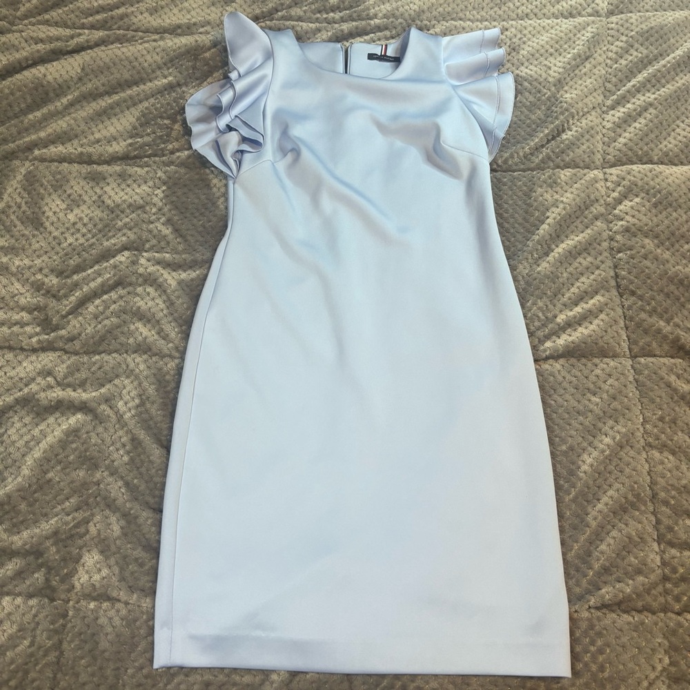 Tommy Hilfiger Light Blue Mini Dress with Ruffle Sleeves‎